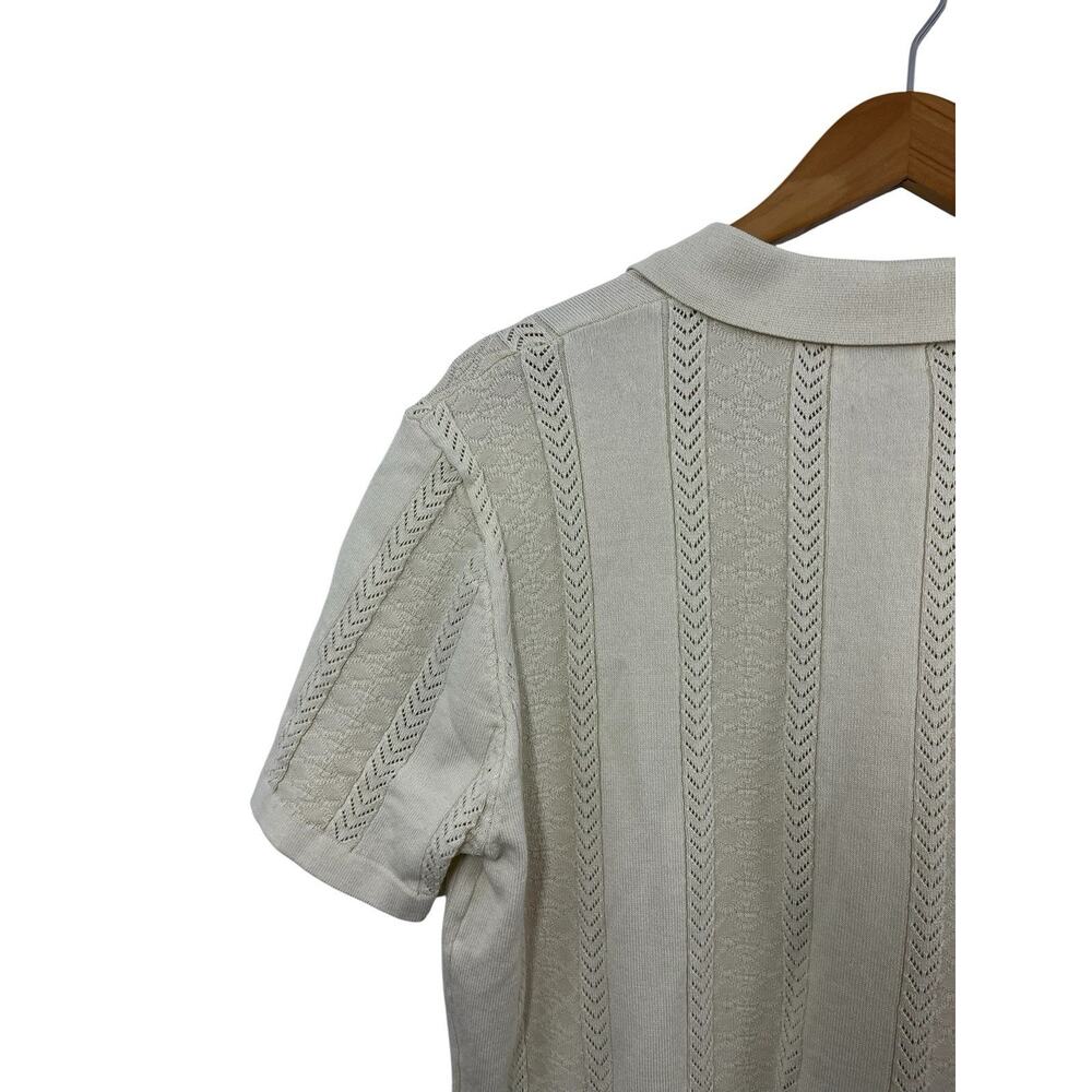 Coofandy Mens Sweater Medium Cream Quiet Luxury Knit Button Front Short Sleeve - Picture 3 of 8